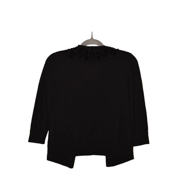 TALBOTS $129 Wool Blend Intricated Beaded 3/4 Sleeve Cardigan Black PS - Picture 2 of 4